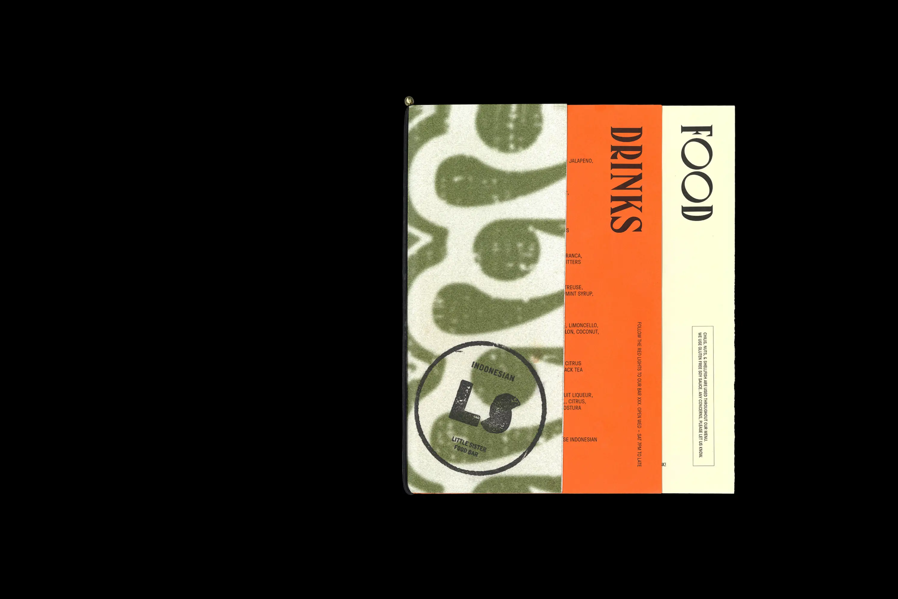 restaurant menu with green cover