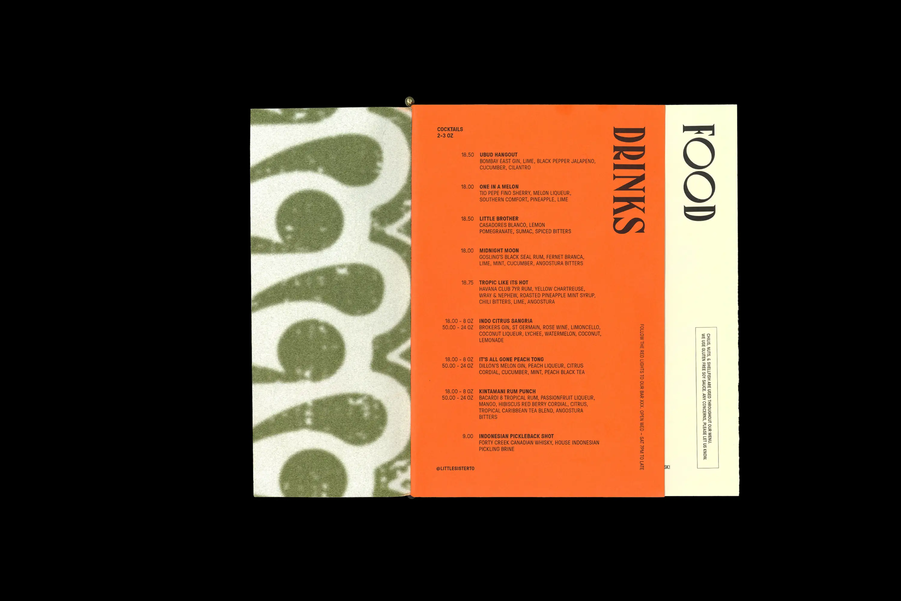 menu open with bright orange drinks menu page