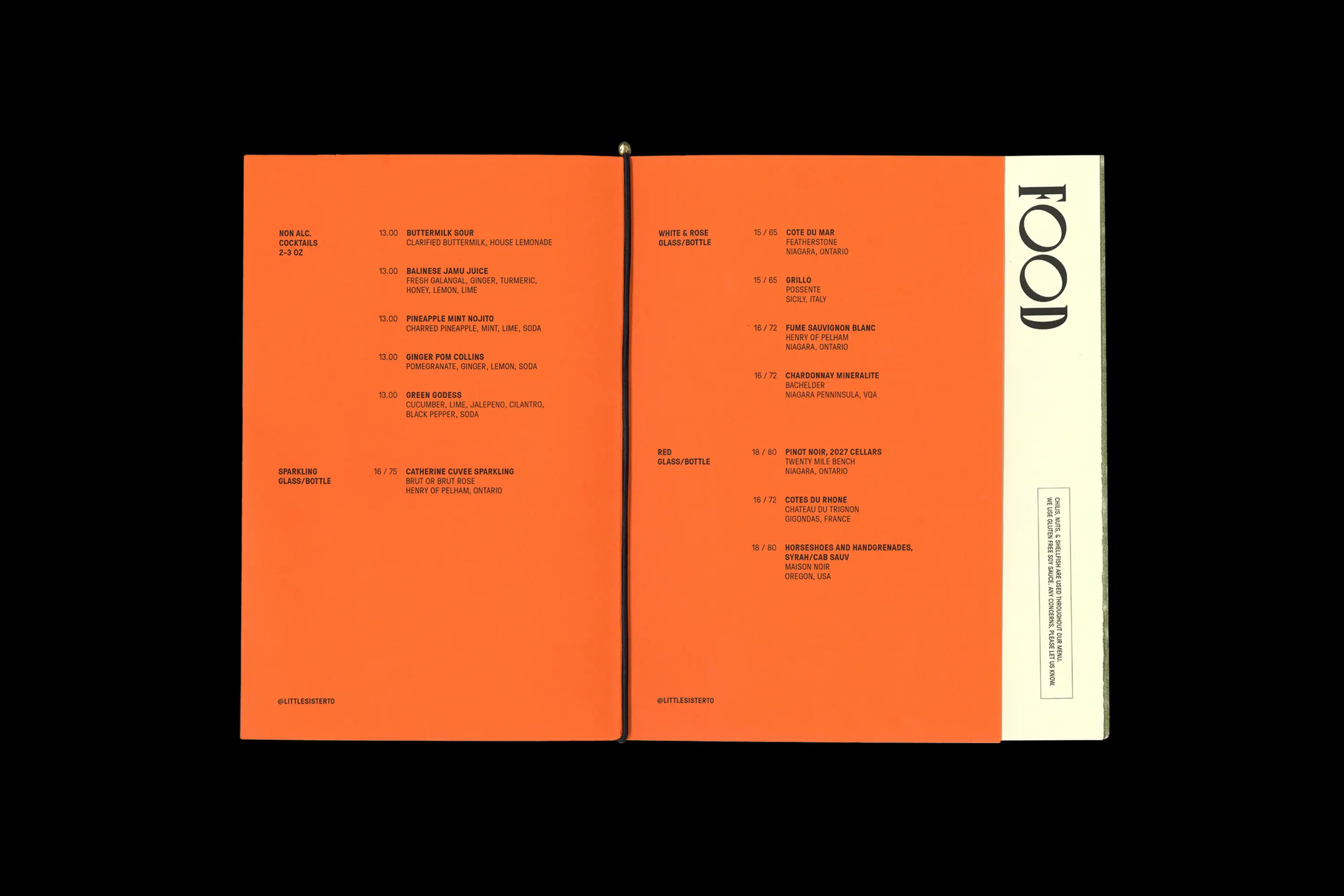 bright orange drinks menu open