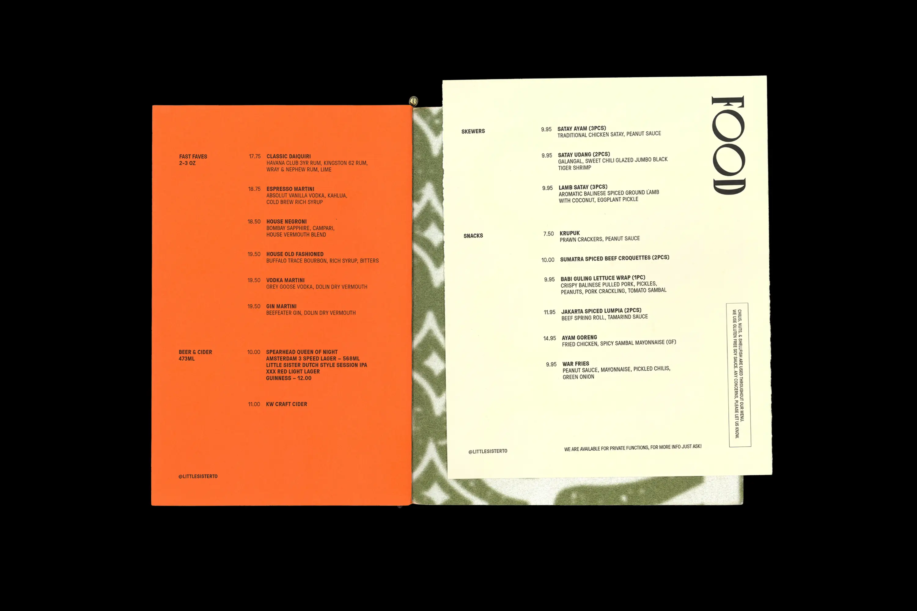 menu open, showing food menu