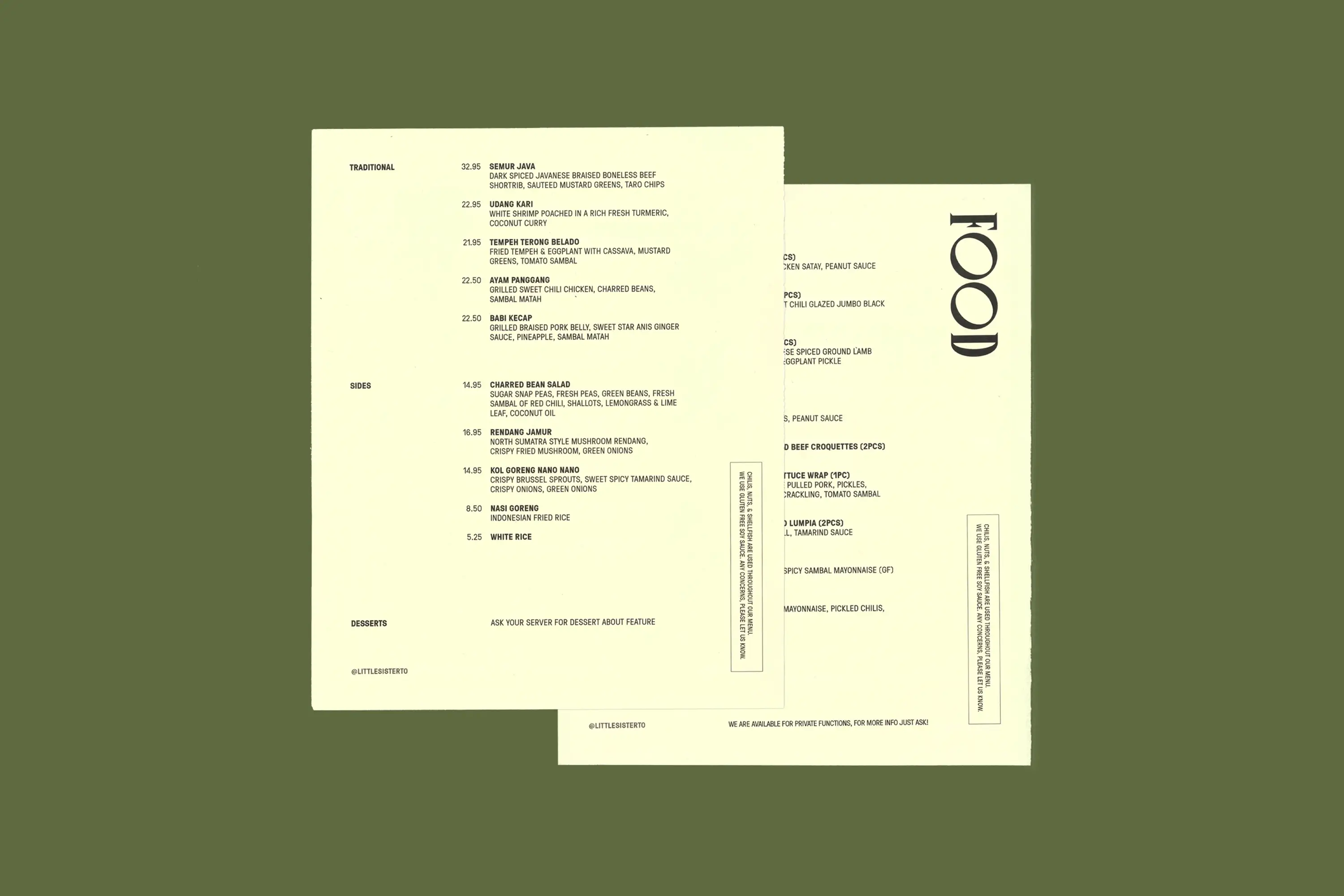 food menu front and back