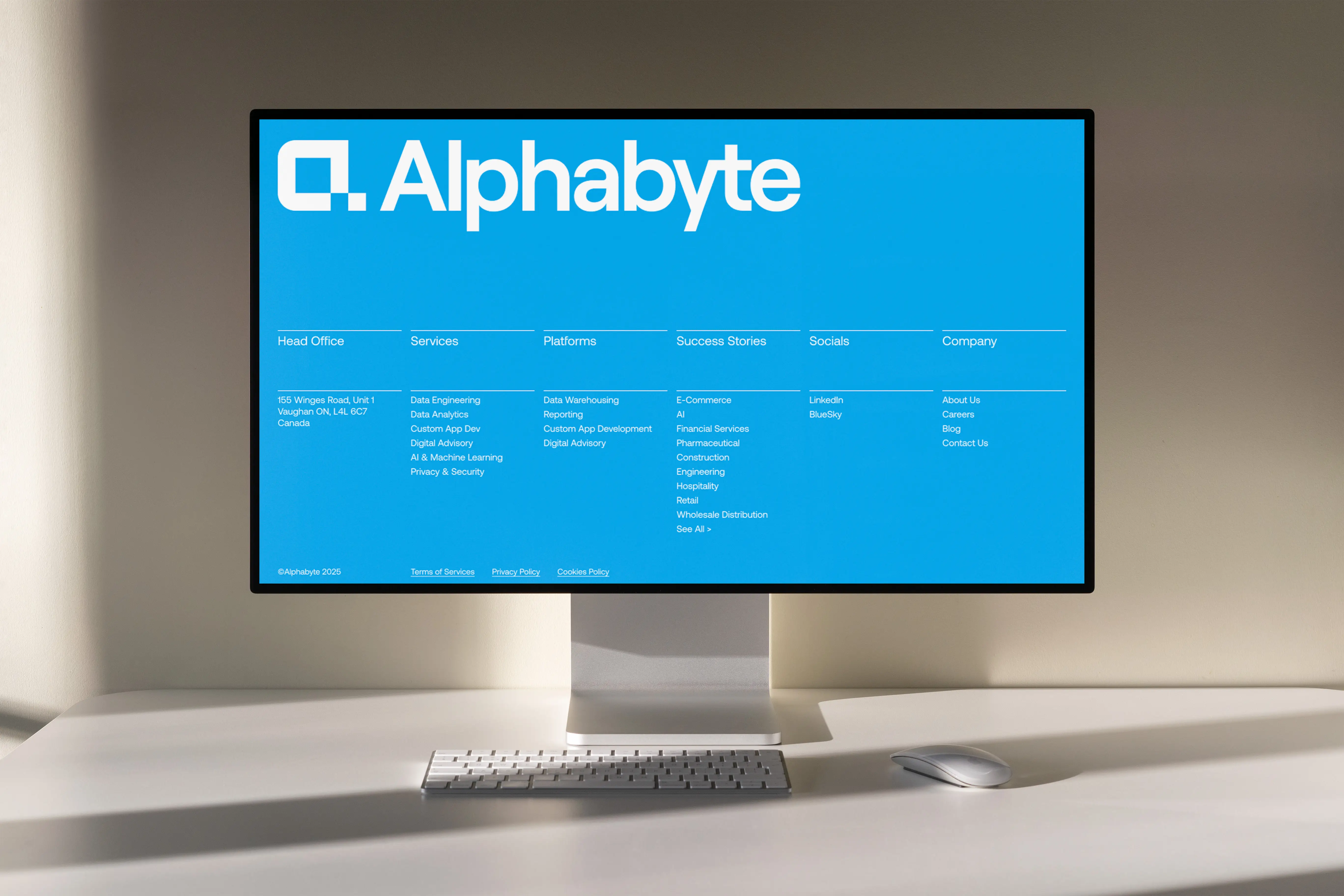 alphabyte website footer on desktop screens
