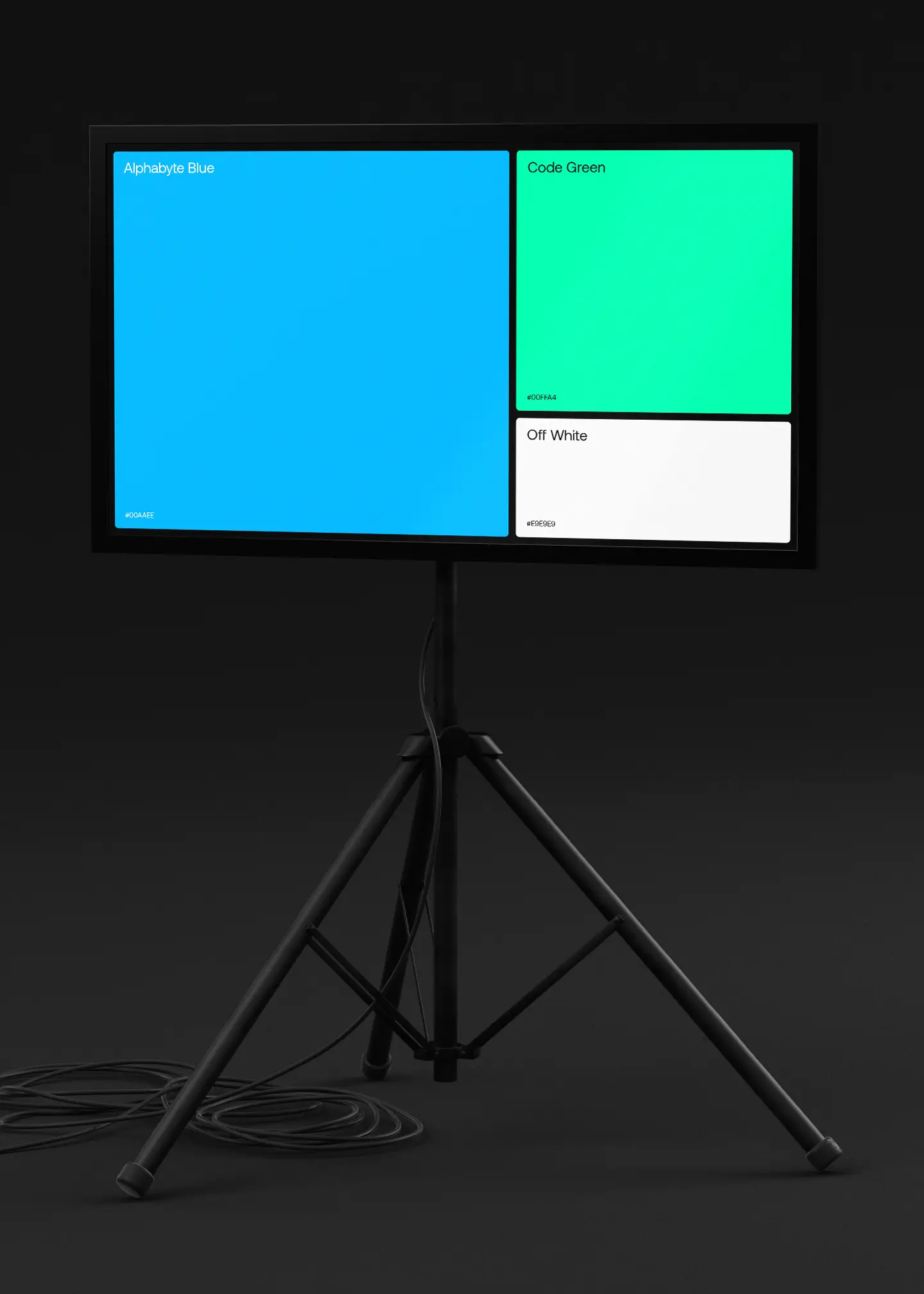 screen on tripod with alphabyte colour palette on screen