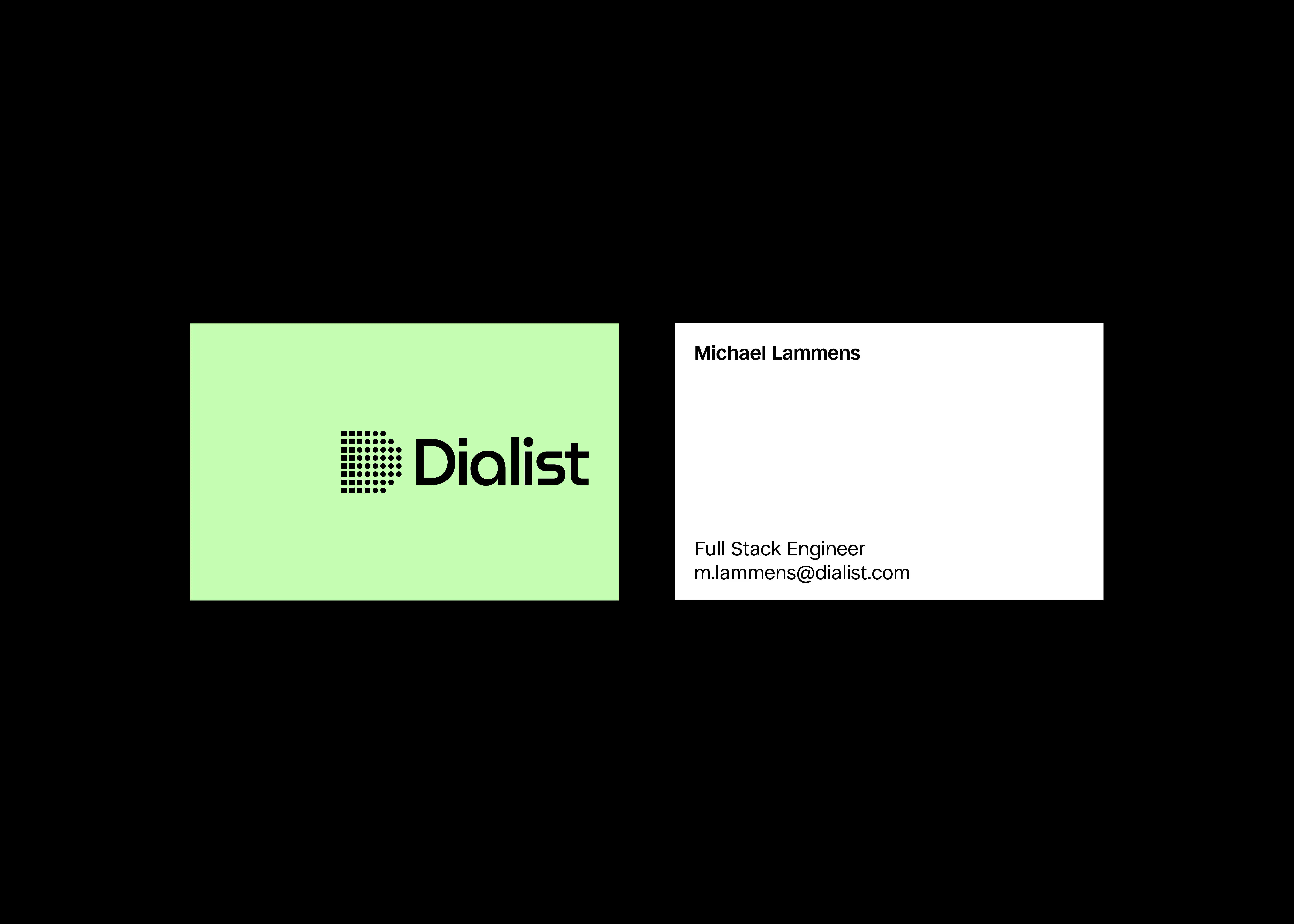 business cards for Dialist on black background