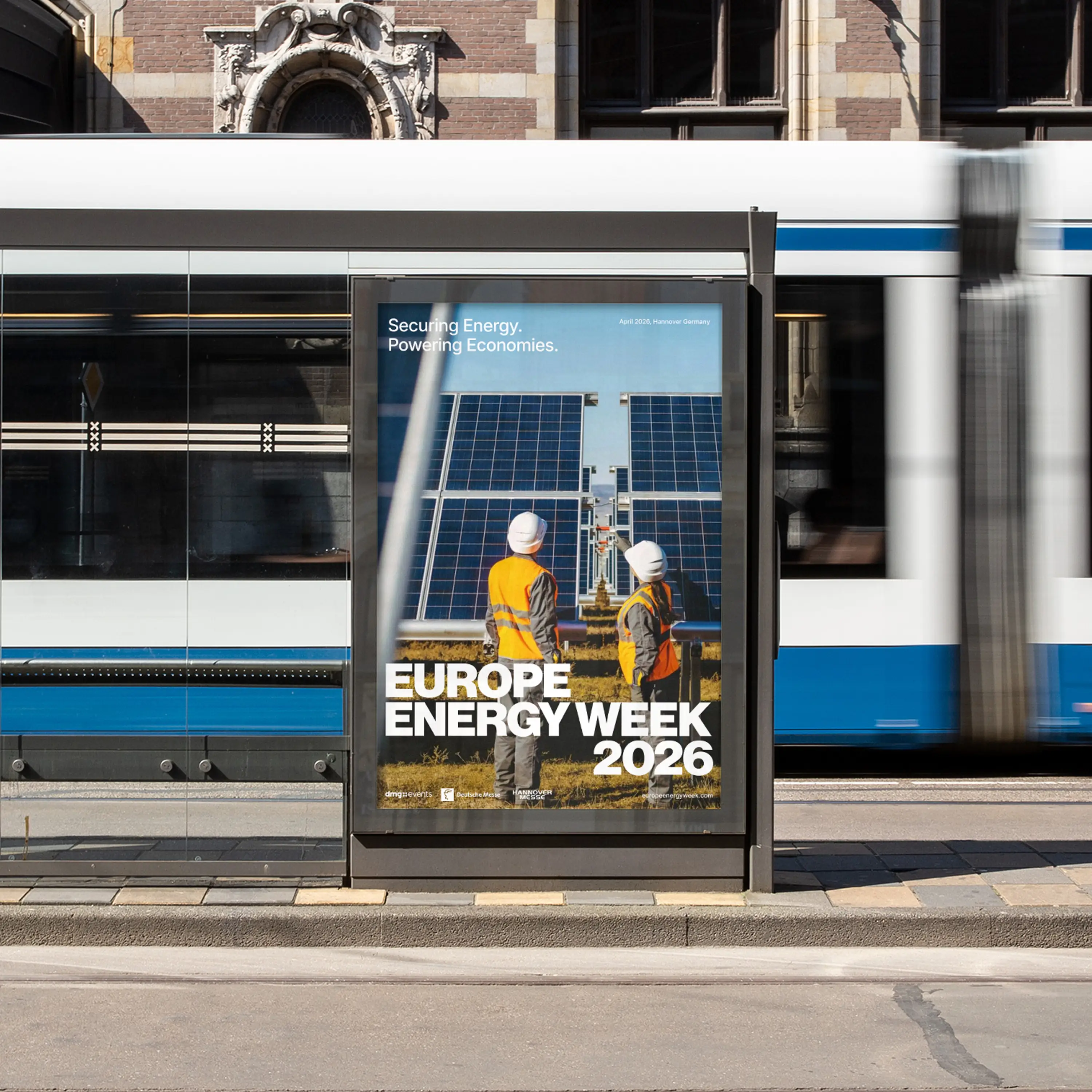  europe energy week poster outdoors in tram shelter 