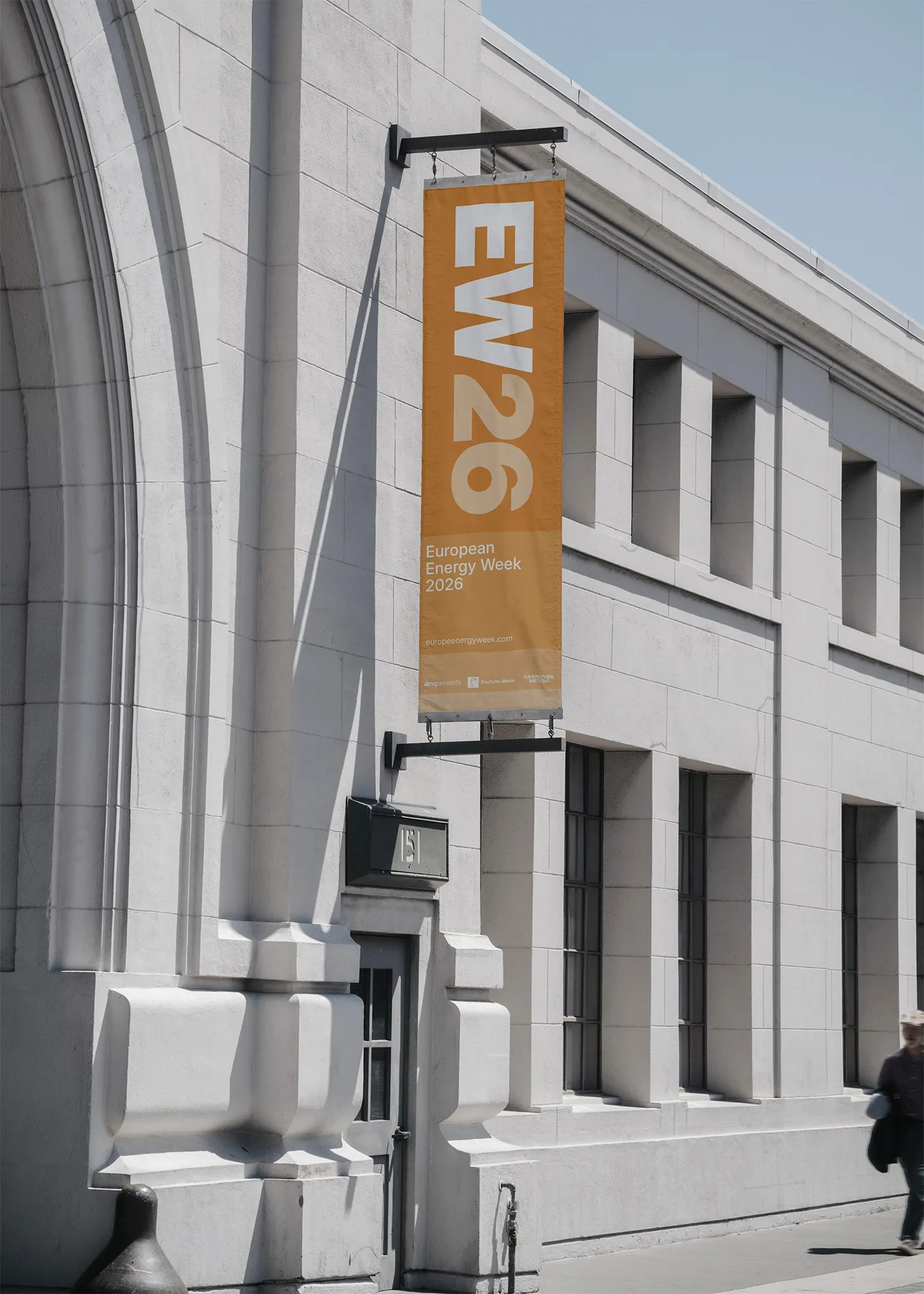 europe energy week banner hanging out front of a building