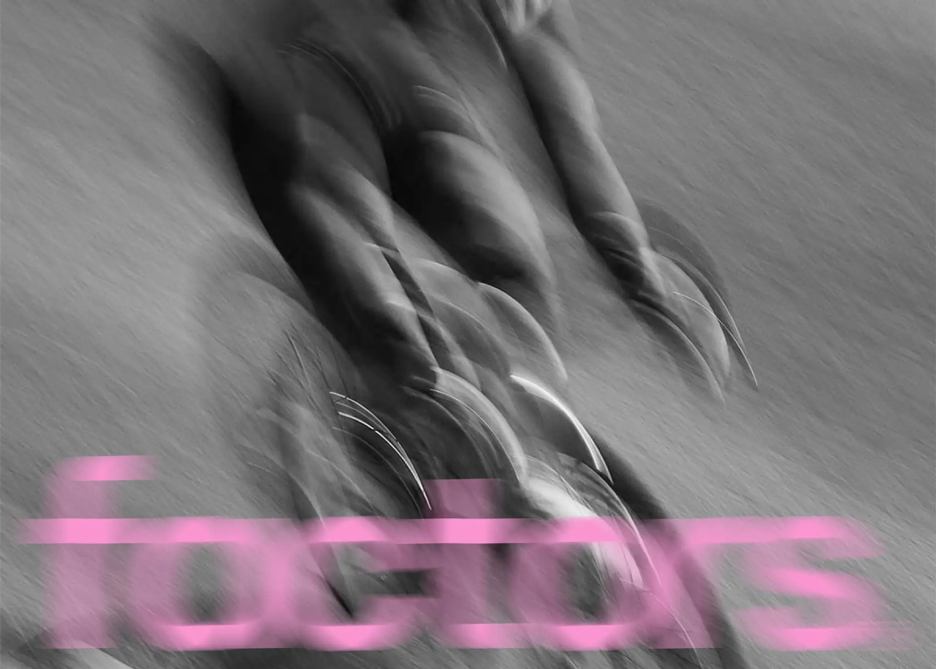 factors logo in pink over black and white image, both the image and logo have motion blur
