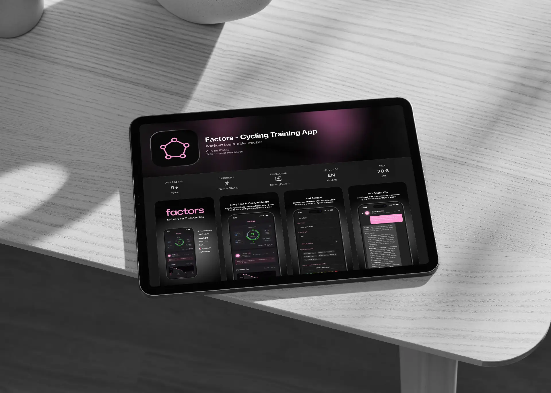 Factors app screen in apple app store