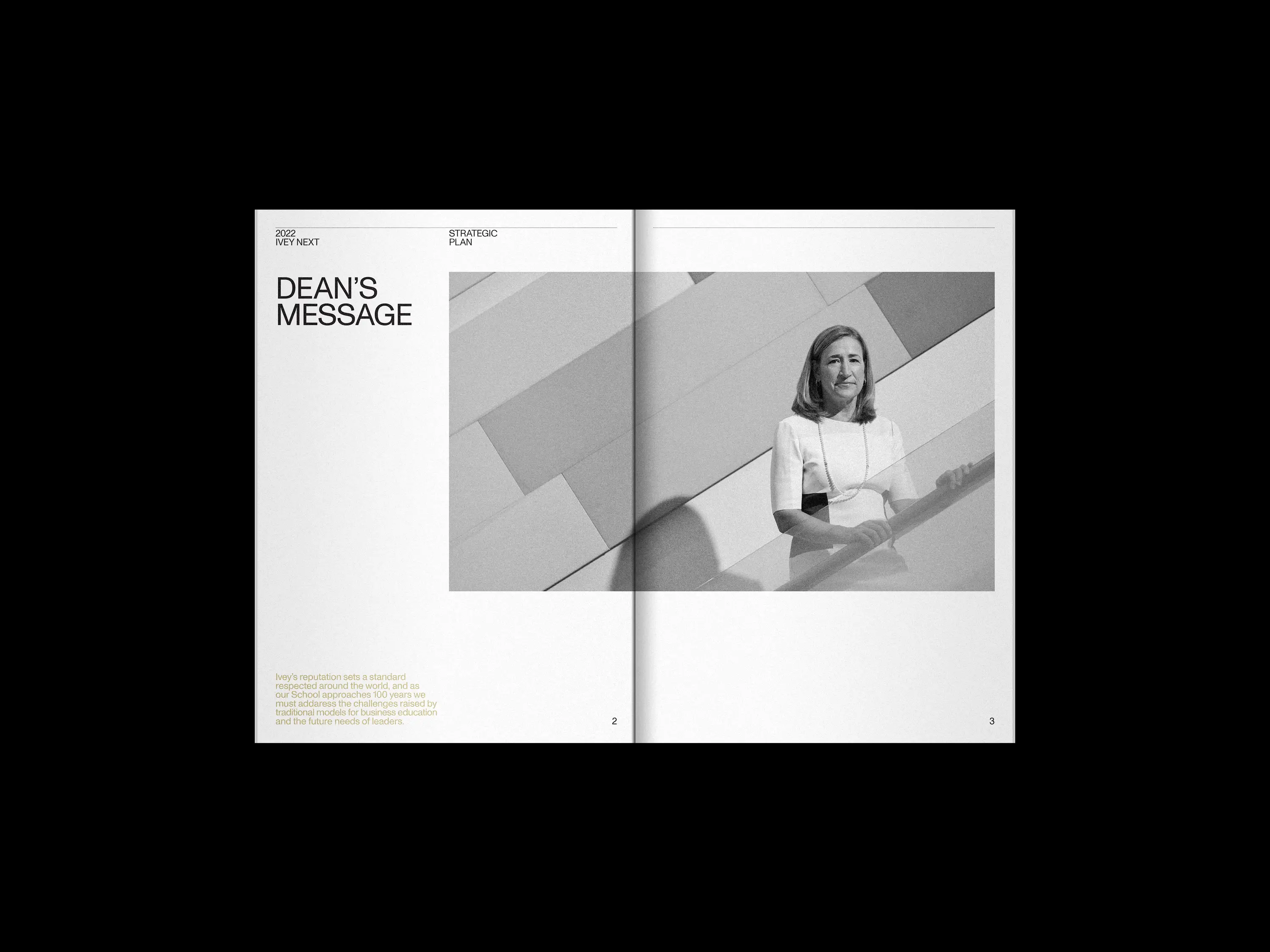 inside editorial spread of a brochure for ivery business school