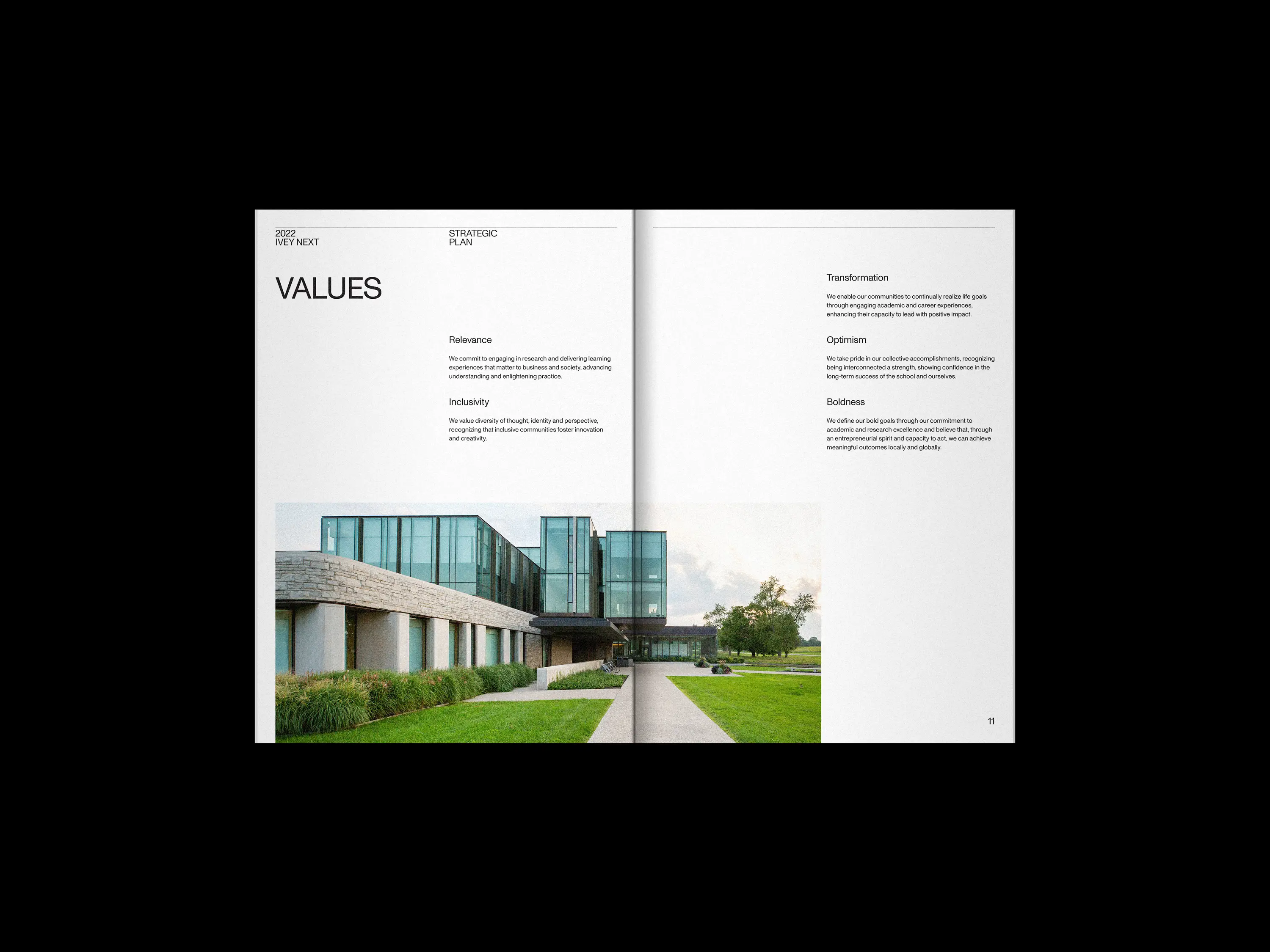 inside editorial spread of a brochure for ivery business school