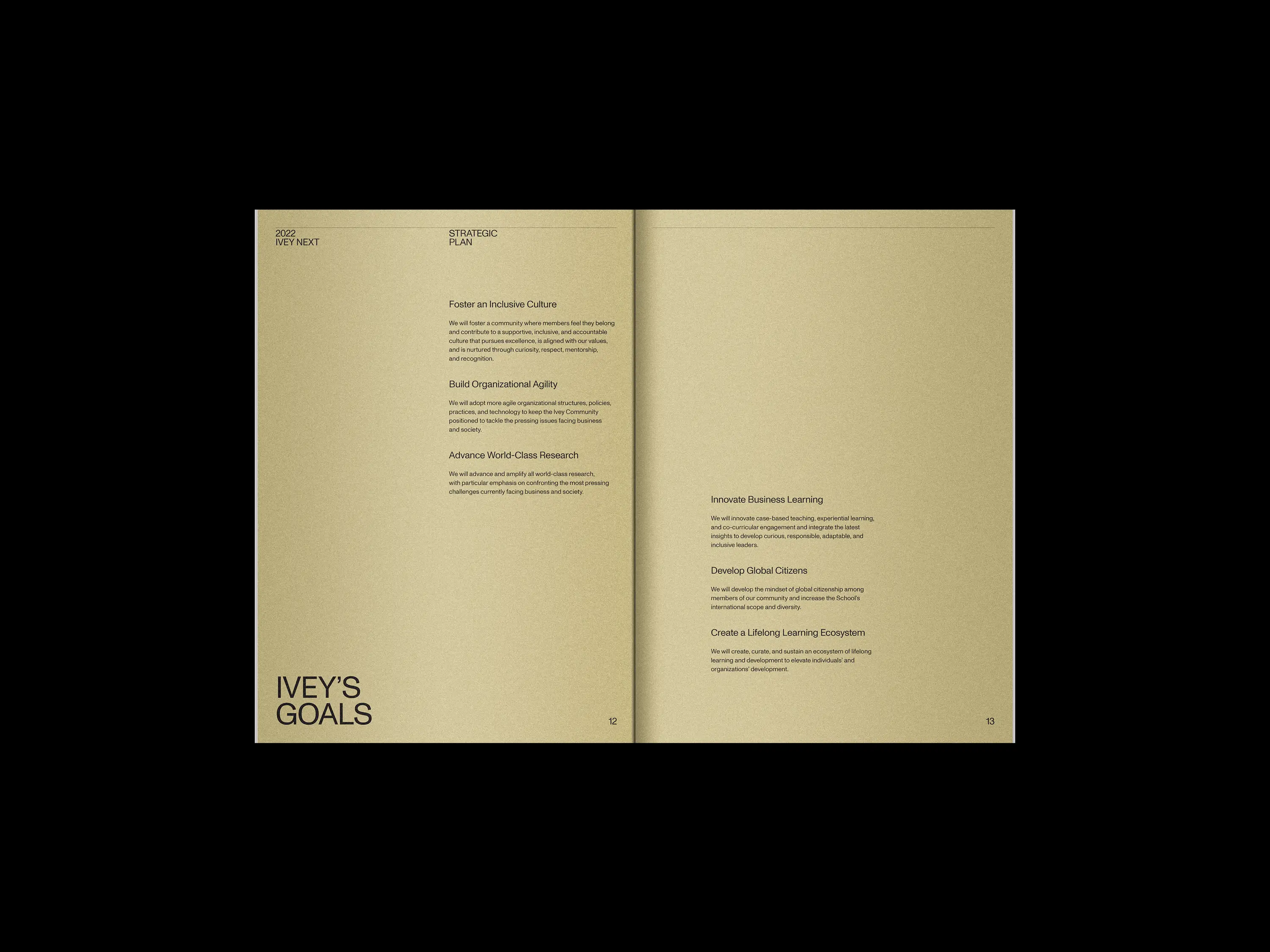 inside editorial spread of a brochure for ivery business school