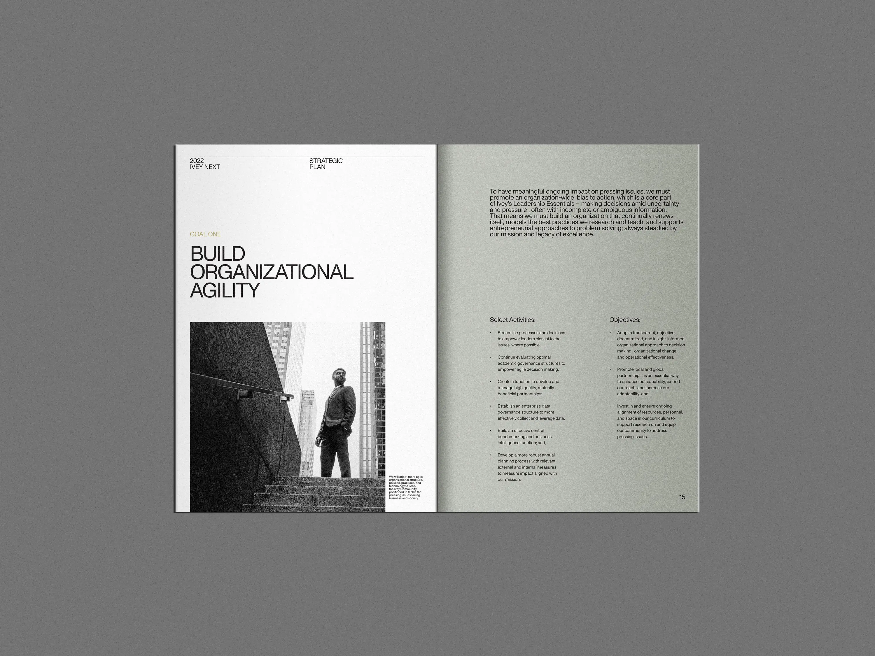 inside editorial spread of a brochure for ivery business school