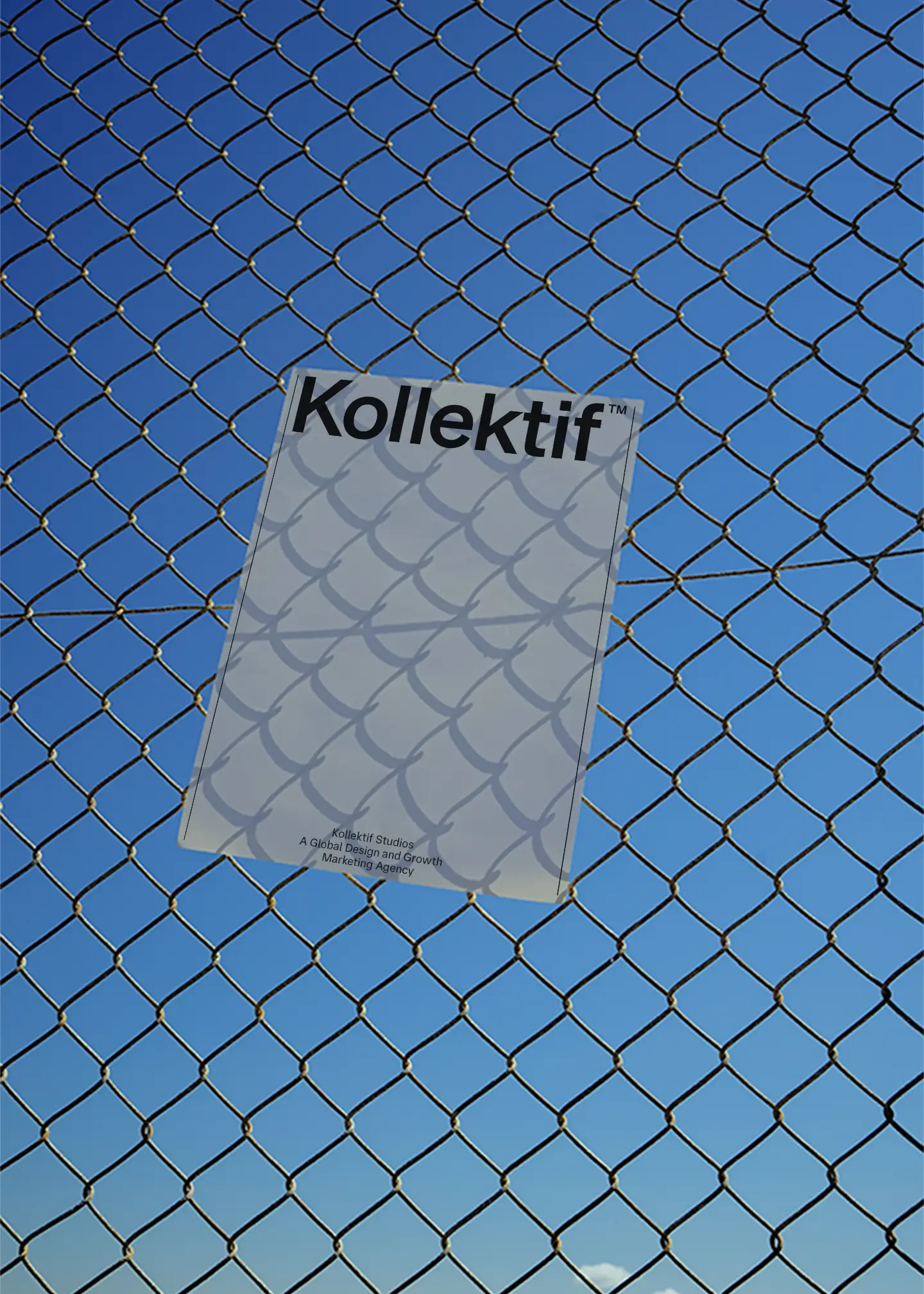 kollektif letterhead on chainlink fence with sky background