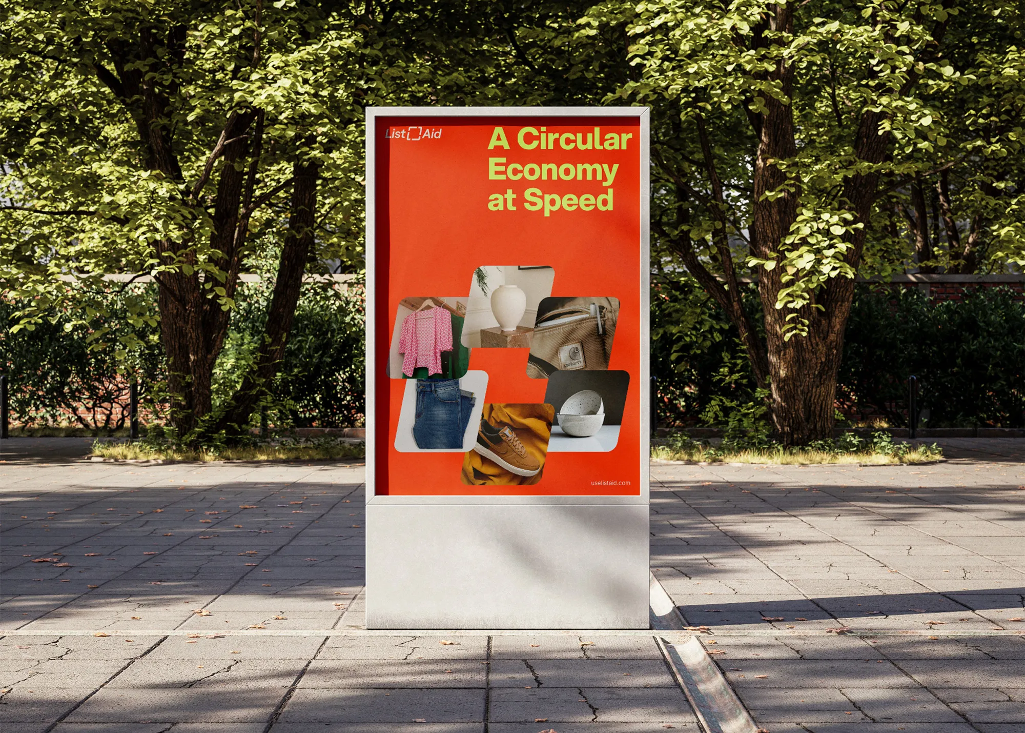 listaid vertical ad, outside of green space