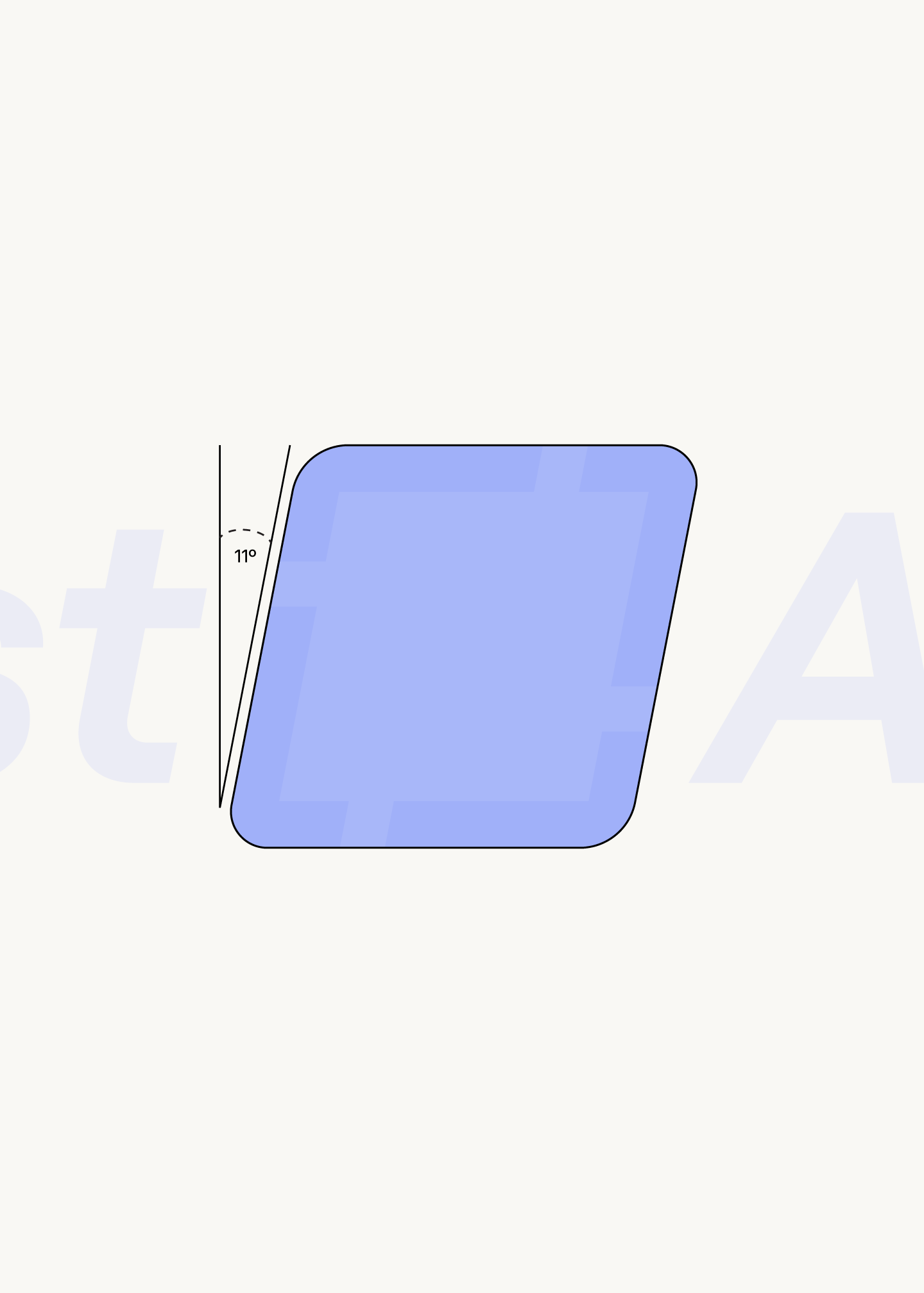 listaid logo construction, showing the logo angle