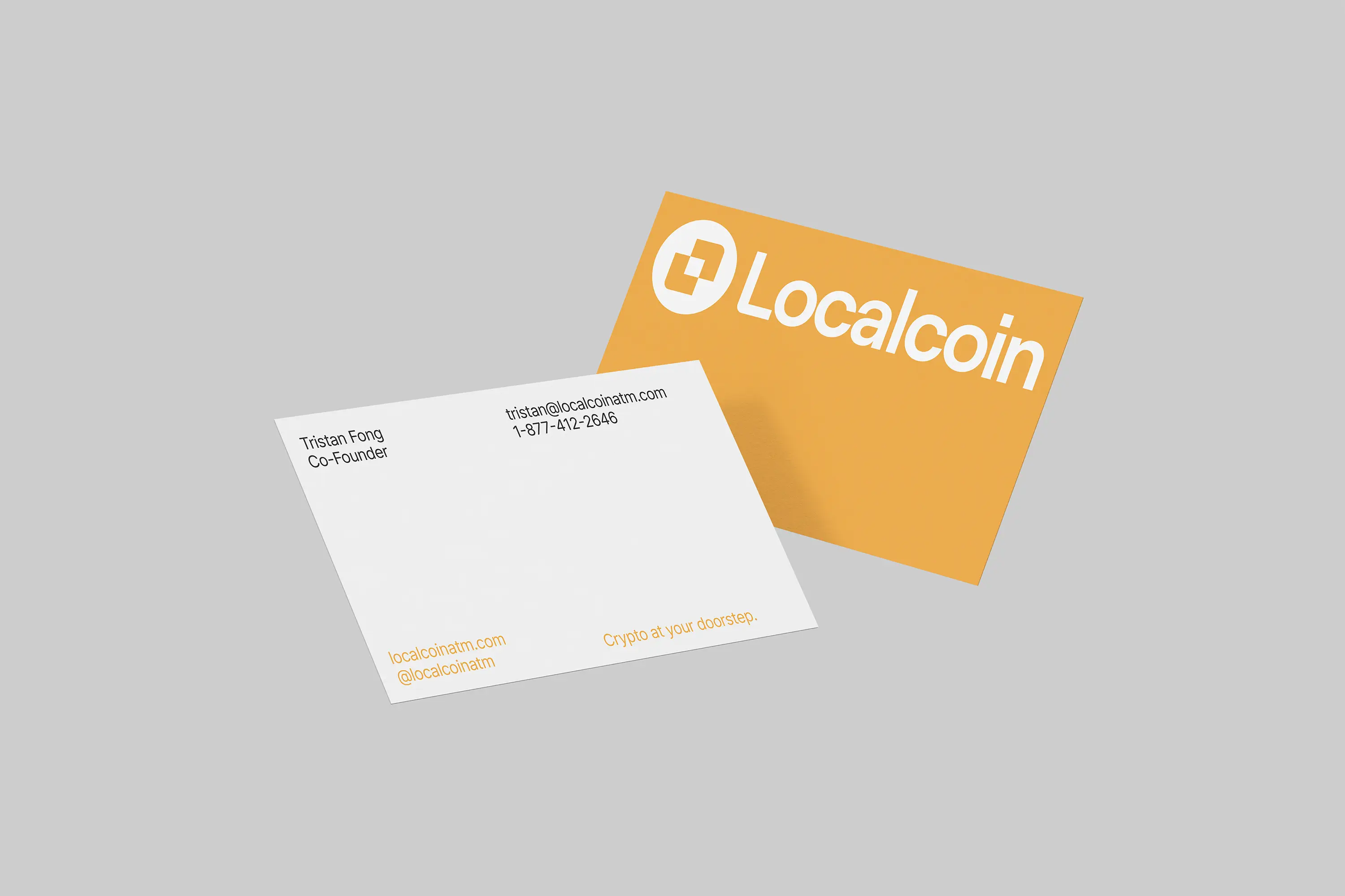 business cards flaoting on grey background