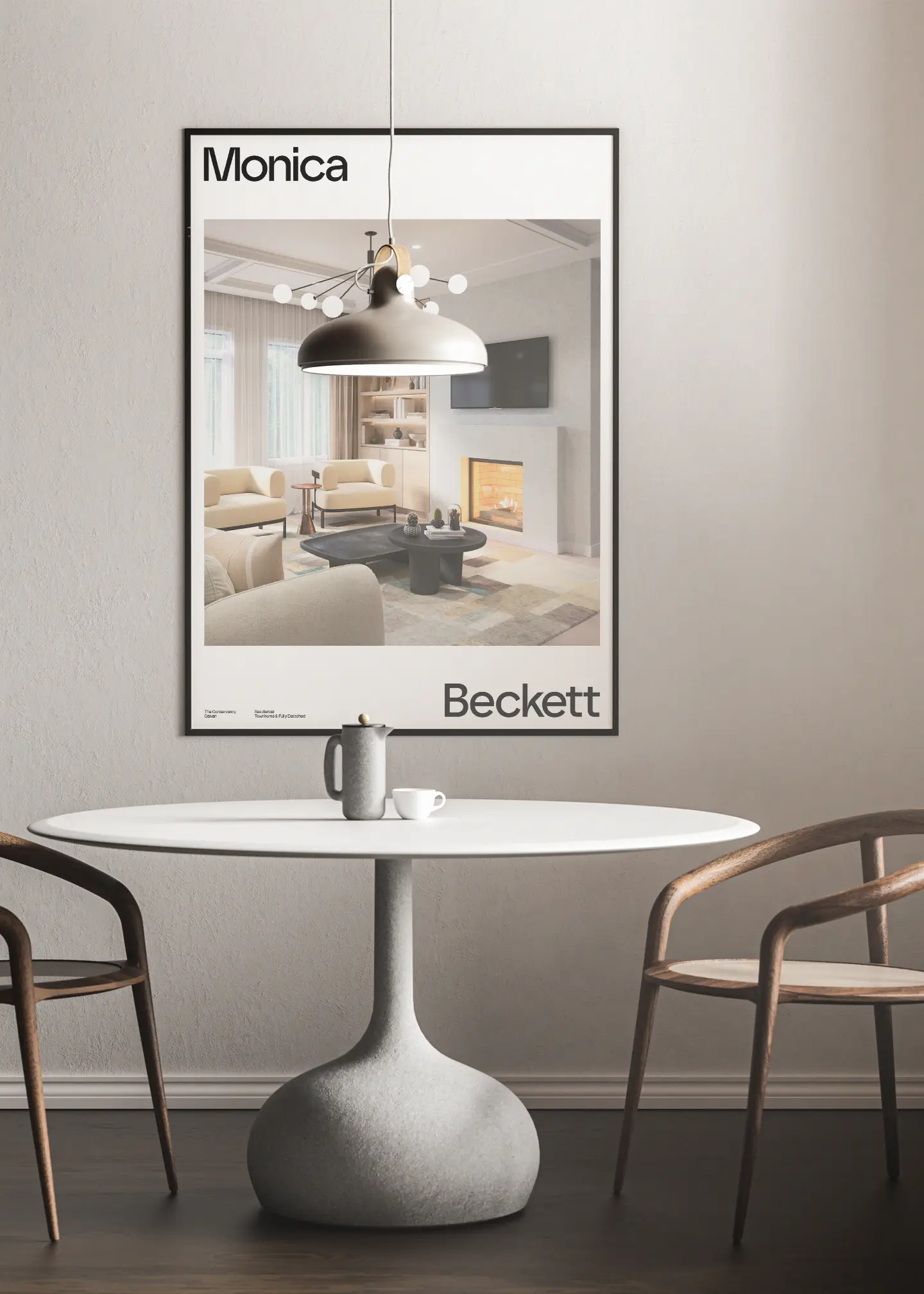 poster hanging on wall of modern home interior